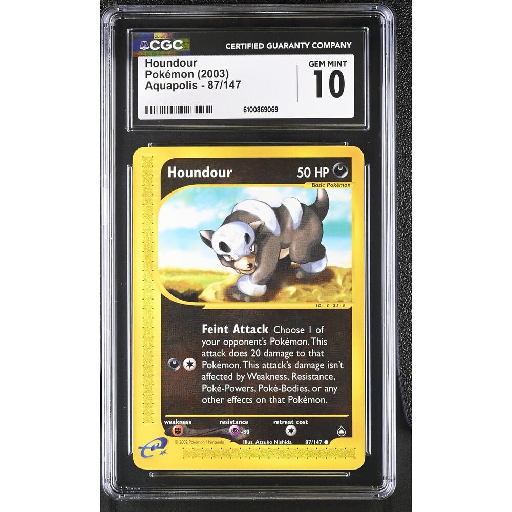 CGC 10 GEM MINT Houndour 87/147 Pokémon Aquapolis 2003 Non Holo Graded Card(PSA)